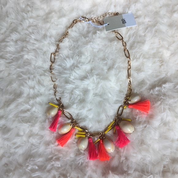 BP Seashell Tassels Chain Necklace Neon Pink Orange - Picture 2 of 5